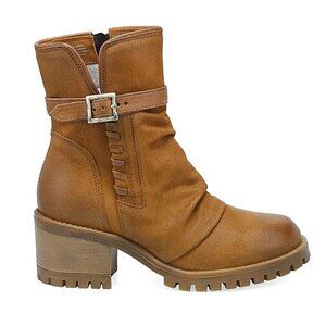 Miz Mooz Mandy Moto Boots Size 39 8.5 9 Hickory Tan Suede Whipstitch Cut-Out NEW